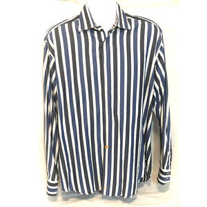 TD Thomas Dean Striped Mens Paisley Flip Cuff Button Front Shirt Size XL